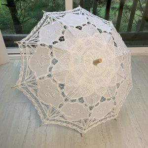 AEAOA White Lace Parasol Umbrella Wedding Bridal